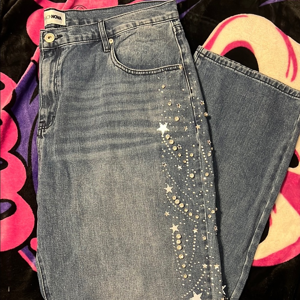 Fashion Nova Blue Embellished Women's Jeans